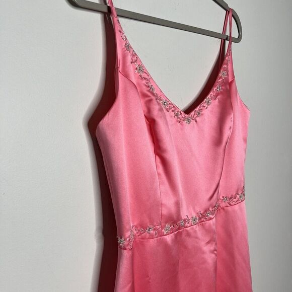 Da Vinci Dress Womens 14 Pink Satin Gown Embellished Long Formal Fairy V Neck - Picture 14 of 16